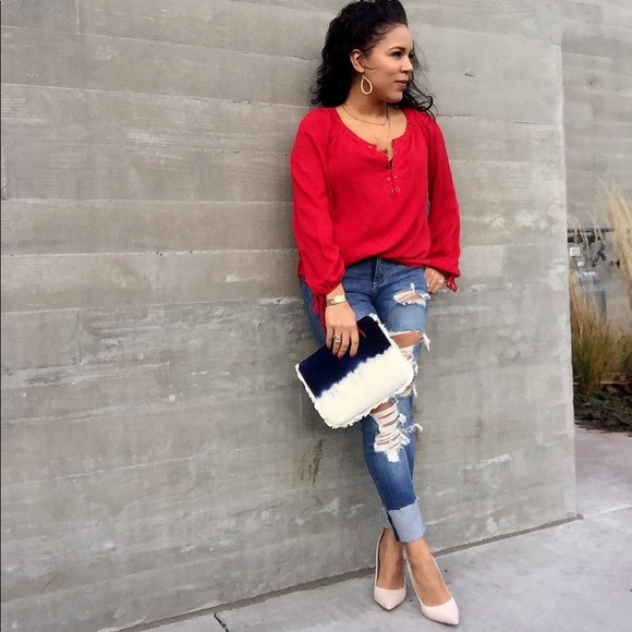 Red Blouse with neckline detail, new!